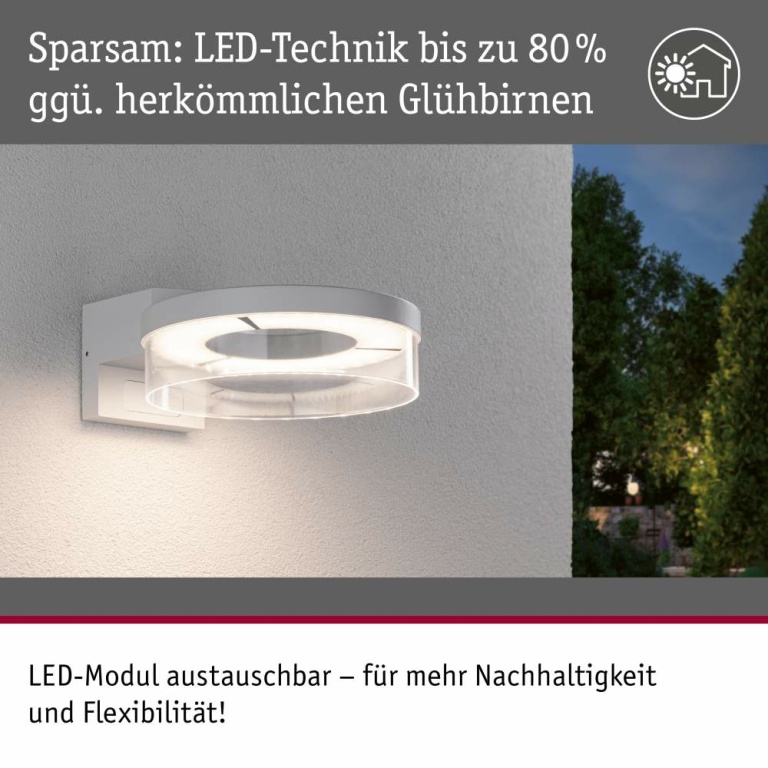 Paulmann LED Außenwandleuchte Capera Bewegungsmelder  IP44  231mm 3000K 8 / 1x1,2W 700lm 230V  Weiß Aluminium