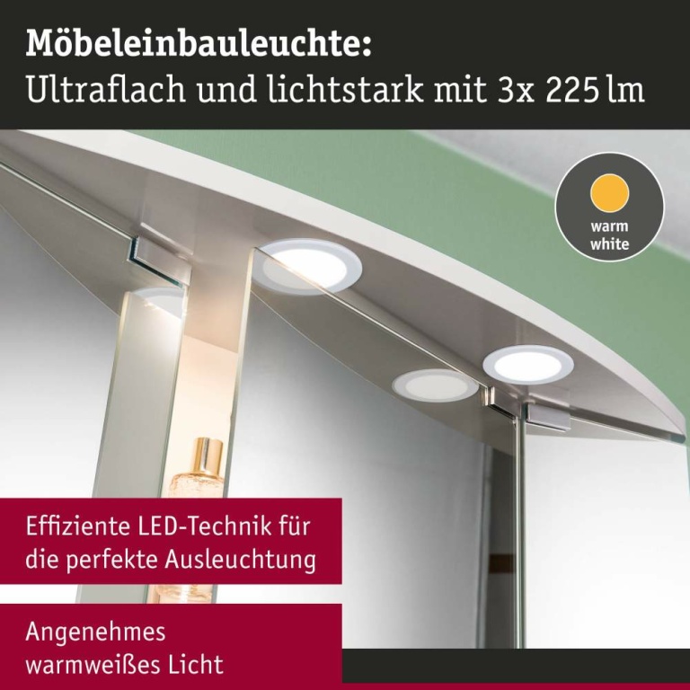 Paulmann LED Möbeleinbauleuchten 3er-Set  rund 65mm 3x2,5W 3x180lm 230/12V  3000K Weiß