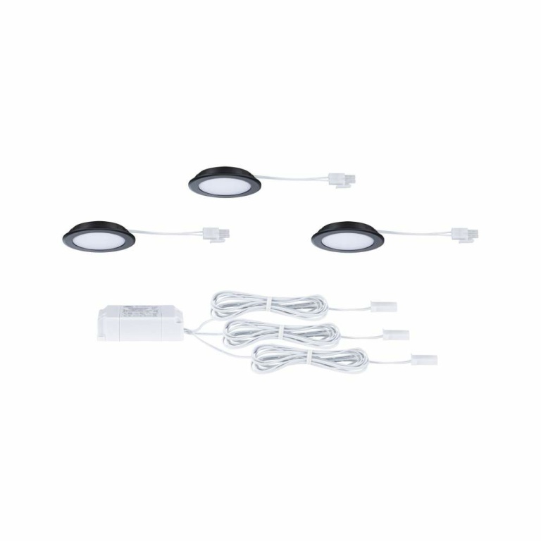 Paulmann LED Möbeleinbauleuchten 3er-Set  rund 65mm 3x2,5W 3x180lm 230/12V  3000K Schwarz matt