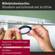 LED Möbeleinbauleuchten 3er-Set  rund 65mm 3x2,5W 3x180lm 230/12V  3000K Schwarz matt