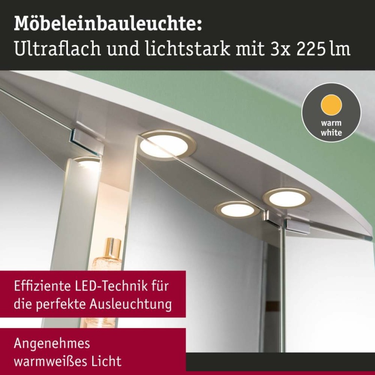 Paulmann LED Möbeleinbauleuchten 3er-Set  rund 65mm 3x2,5W 3x180lm 230/12V  3000K Gold matt