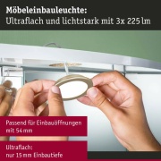 LED Möbeleinbauleuchten 3er-Set  rund 65mm 3x2,5W 3x180lm 230/12V  3000K Gold matt