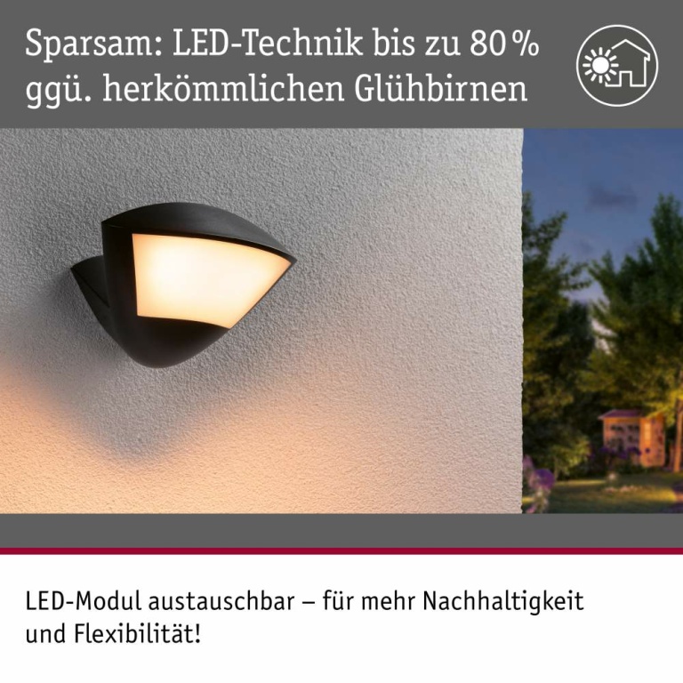 Paulmann LED Außenwandleuchte Smart Home Zigbee 3.0 Skyla Bewegungsmelder insektenfreundlich IP44  226x164mm Tunable Warm 10W 840lm 230V  Anthrazit Aluminium