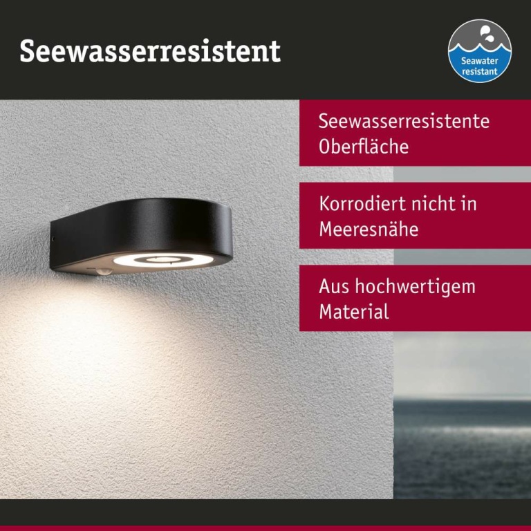 Paulmann LED Außenwandleuchte Silma Bewegungsmelder  IP44  65x186mm 3000K 5,5 / 1x0,7W 600lm 230V  Anthrazit Aluminium