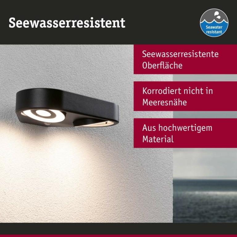 Paulmann LED Außenwandleuchte Silma Bewegungsmelder Zweifacher Lichtaustritt IP44  280x176mm 3000K 2x5,5 / 2x0,7W 2x600lm 230V  Anthrazit Aluminium