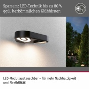 LED Außenwandleuchte Silma Bewegungsmelder Zweifacher Lichtaustritt IP44  280x176mm 3000K 2x5,5 / 2x0,7W 2x600lm 230V  Anthrazit Aluminium