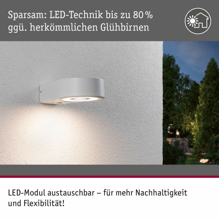 Paulmann LED Außenwandleuchte Silma Bewegungsmelder  IP44  65x186mm 3000K 5,5 / 1x0,7W 600lm 230V  Weiß Aluminium