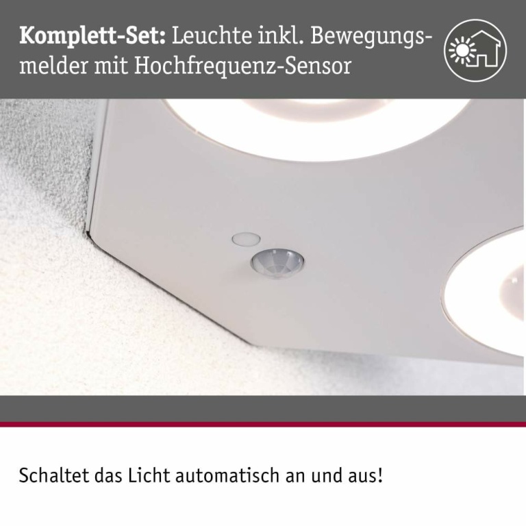 Paulmann LED Außenwandleuchte Silma Bewegungsmelder Zweifacher Lichtaustritt IP44  280x176mm 3000K 2x5,5 / 2x0,7W 2x600lm 230V  Weiß Aluminium