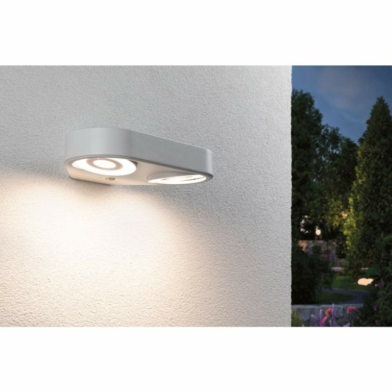 Paulmann LED Außenwandleuchte Silma Bewegungsmelder Zweifacher Lichtaustritt IP44  280x176mm 3000K 2x5,5 / 2x0,7W 2x600lm 230V  Weiß Aluminium