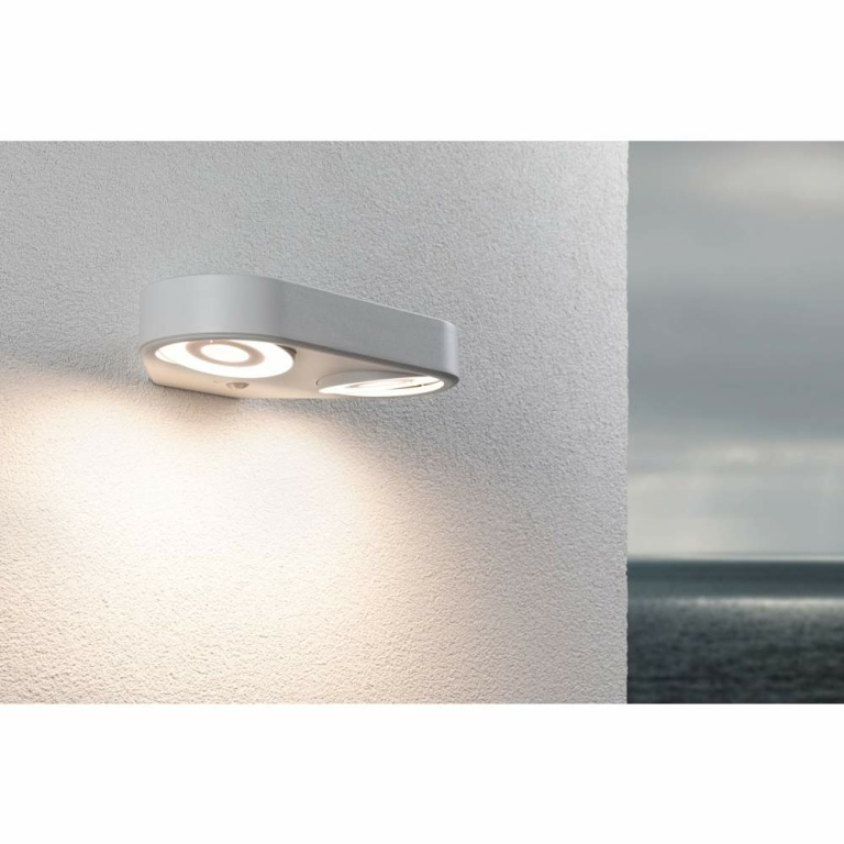 Paulmann LED Außenwandleuchte Silma Bewegungsmelder Zweifacher Lichtaustritt IP44  280x176mm 3000K 2x5,5 / 2x0,7W 2x600lm 230V  Weiß Aluminium