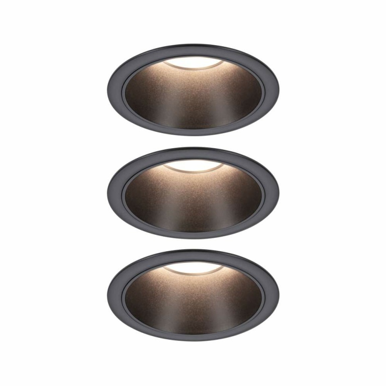 Paulmann LED Einbauleuchte 3-Step-Dim Cole Coin Basisset 3er-Set IP44 rund 88mm  Coin 3x6W 3x470lm 230V dimmbar 2700K Schwarz matt