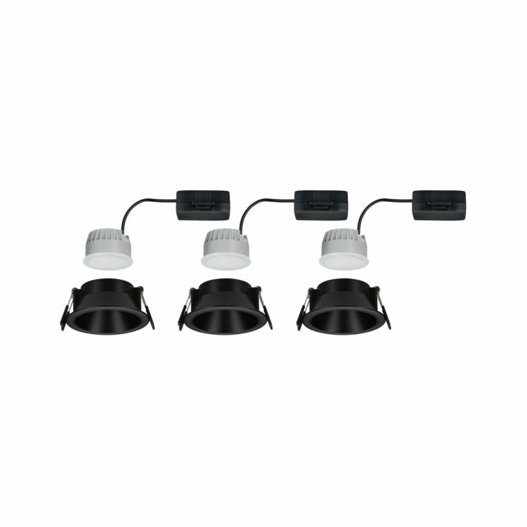 Paulmann LED Einbauleuchte 3-Step-Dim Cole Coin Basisset 3er-Set IP44 rund 88mm  Coin 3x6W 3x470lm 230V dimmbar 2700K Schwarz matt