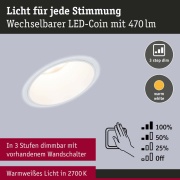 LED Einbauleuchte 3-Step-Dim Cole Coin Basisset 3er-Set IP44 rund 88mm  Coin 3x6W 3x470lm 230V dimmbar 2700K Weiß matt