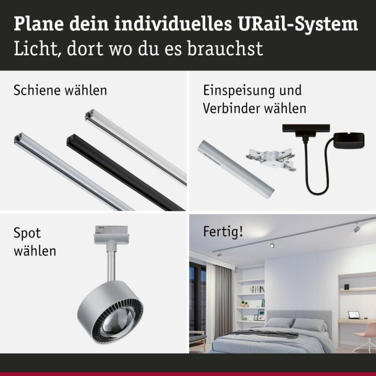 Paulmann URail LED Schienenspot Aldan 8W 500lm White Switch Chrom matt (LED fest verbaut)