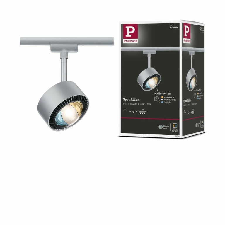 Paulmann URail LED Schienenspot Aldan 8W 500lm White Switch Chrom matt (LED fest verbaut)