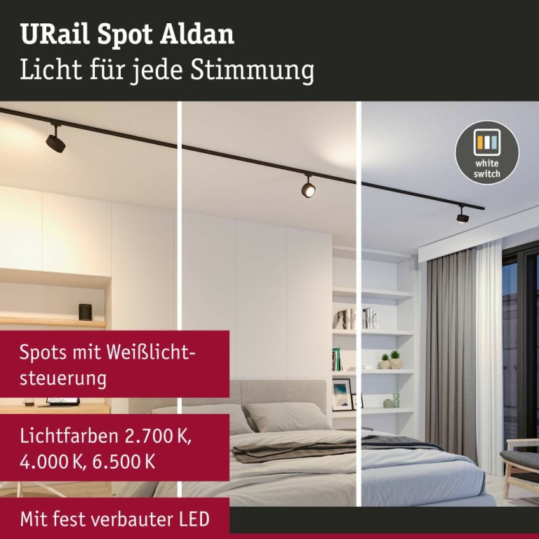 Paulmann URail LED Schienenspot Aldan 8W 500lm White Switch Schwarz matt (LED fest verbaut)