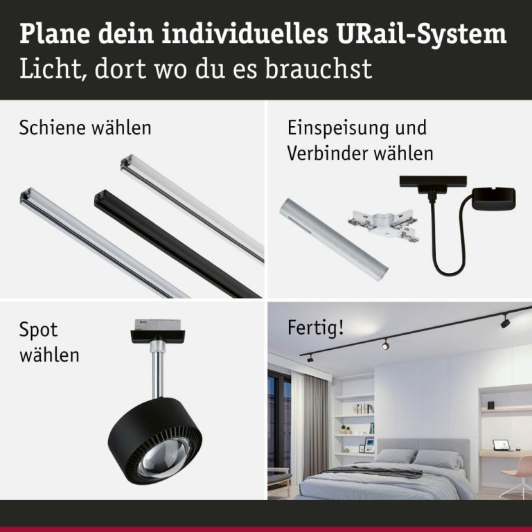 Paulmann URail LED Schienenspot Aldan 8W 500lm White Switch Schwarz matt (LED fest verbaut)