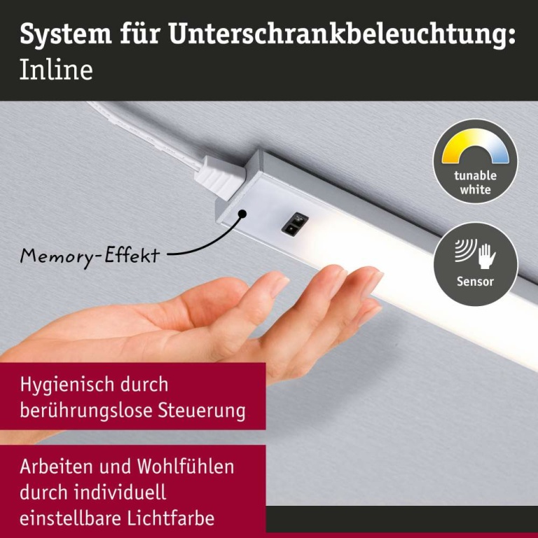 Paulmann LED Unterschrankleuchte Inline 2er-Set Starterset PIR-Sensor Tunable White 2x4W 350x26mm 2x350lm 24V Chrom matt mit Steckertrafo