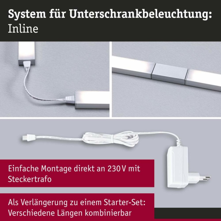 Paulmann LED Unterschrankleuchte Inline 2er-Set Erweiterungsset PIR-Sensor 3000K dimmbar 2x4W 350x26mm 2x350lm 24V Weiß matt