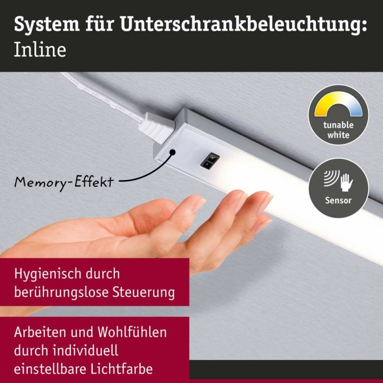 Paulmann LED Unterschrankleuchte Inline 2er-Set Starterset PIR-Sensor Tunable White 2x6W 550x26mm 2x500lm 24V Weiß matt mit Steckertrafo