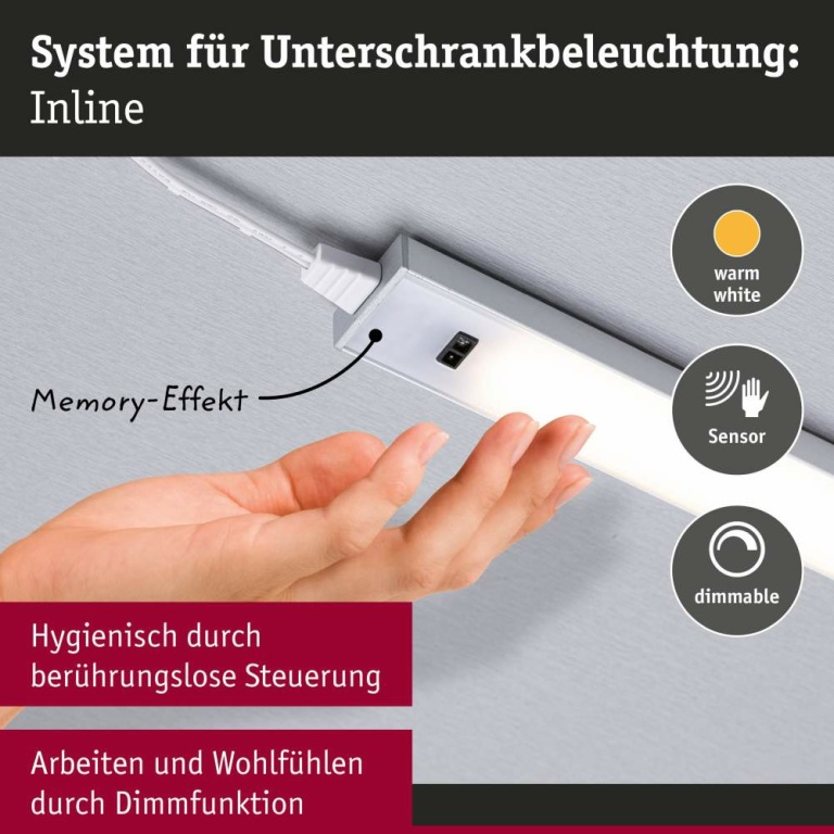 Paulmann LED Unterschrankleuchte Inline 2er-Set Erweiterungsset PIR-Sensor 3000K dimmbar 2x6W 550x26mm 2x500lm 24V Chrom matt