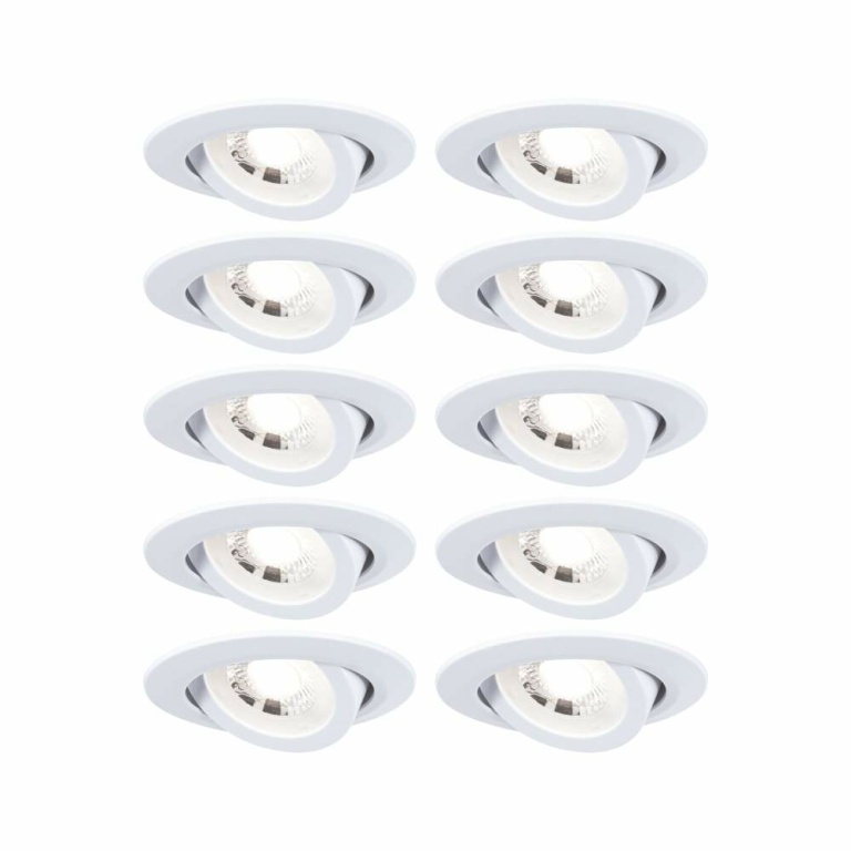 Paulmann LED Einbauleuchte 10er-Pack 3-Step-Dim schwenkbar rund 82mm 4,8W 450lm dimmbar 3000K Weiß matt 230V