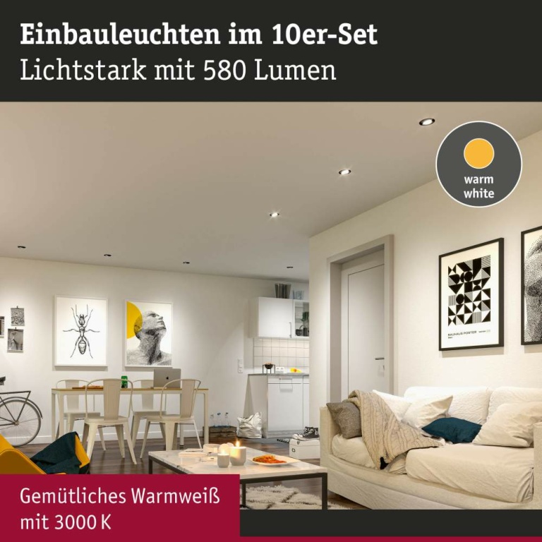 Paulmann LED Einbauleuchte 10er-Pack schwenkbar rund 82mm 4,8W 450lm 3000K Weiß matt 230V