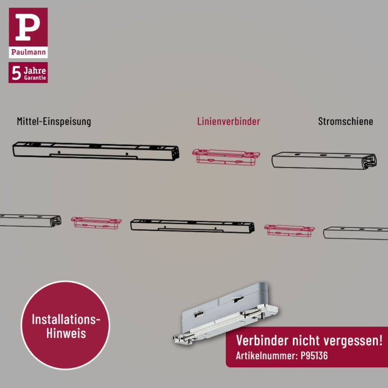 Paulmann URail Mittel-Einspeisung Signalweiß 3/4/5-adrig max. 1000W