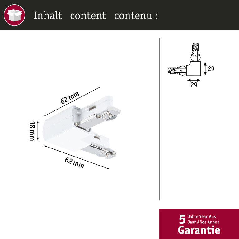 Paulmann URail L-Verbinder L-Stück starr Signalweiß RAL 9003