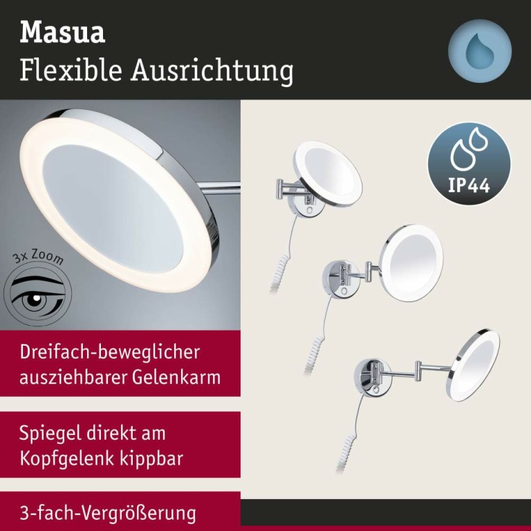 Paulmann LED Kosmetikspiegel Masua  IP44  White Switch 55lm 230V 4W  Chrom