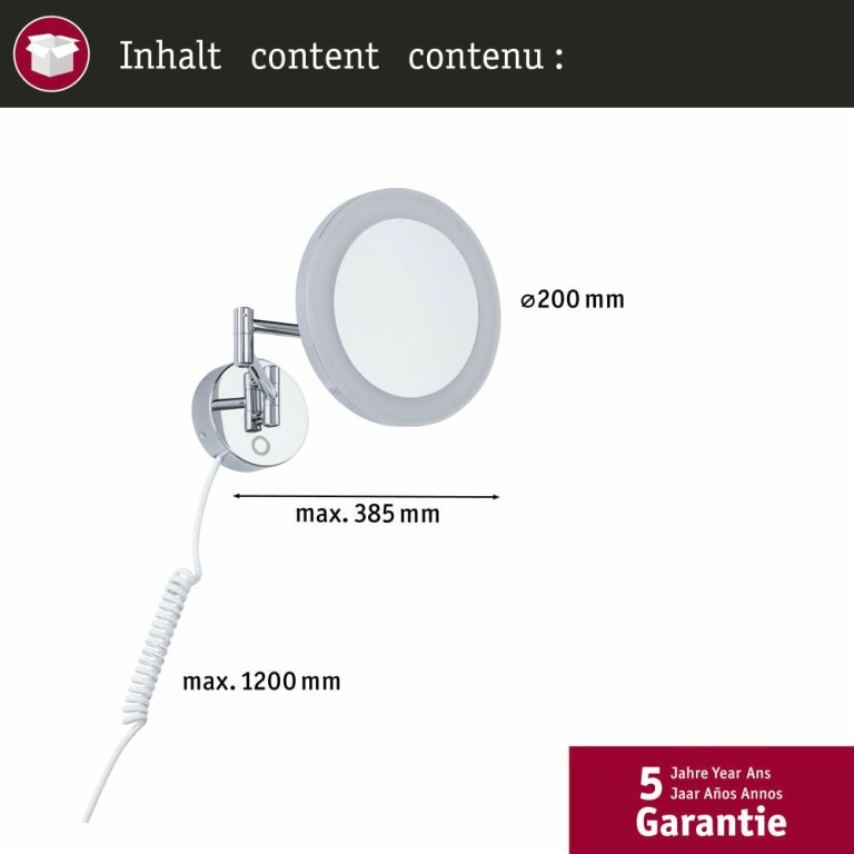 Paulmann LED Kosmetikspiegel Masua  IP44  White Switch 55lm 230V 4W  Chrom