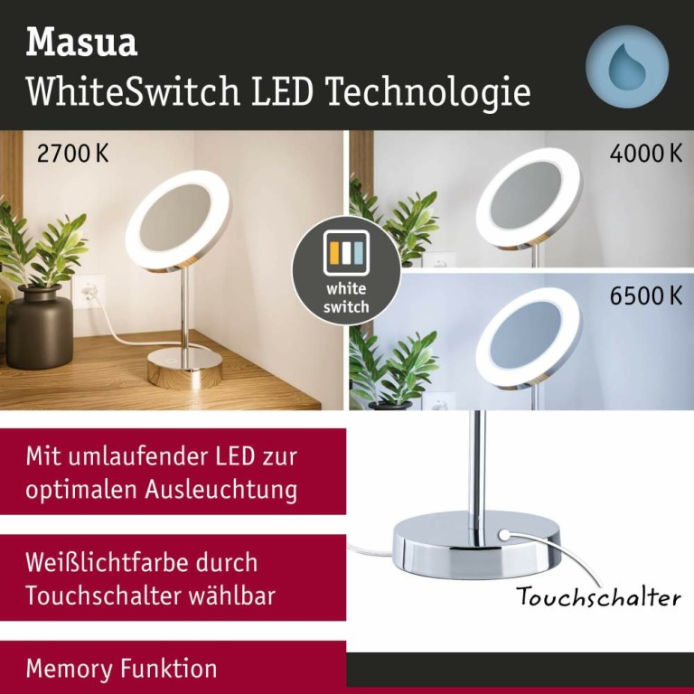 Paulmann LED Kosmetikspiegel Masua  IP44  White Switch 55lm 230V 4W  Chrom