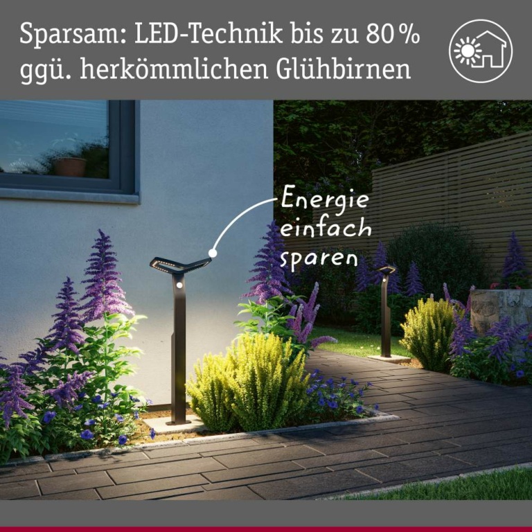 Paulmann LED Pollerleuchte Smart Home Zigbee 3.0 Alara Bewegungsmelder  IP44 eckig 665mm RGBW+ 10W 450lm 230V  Anthrazit  Metall