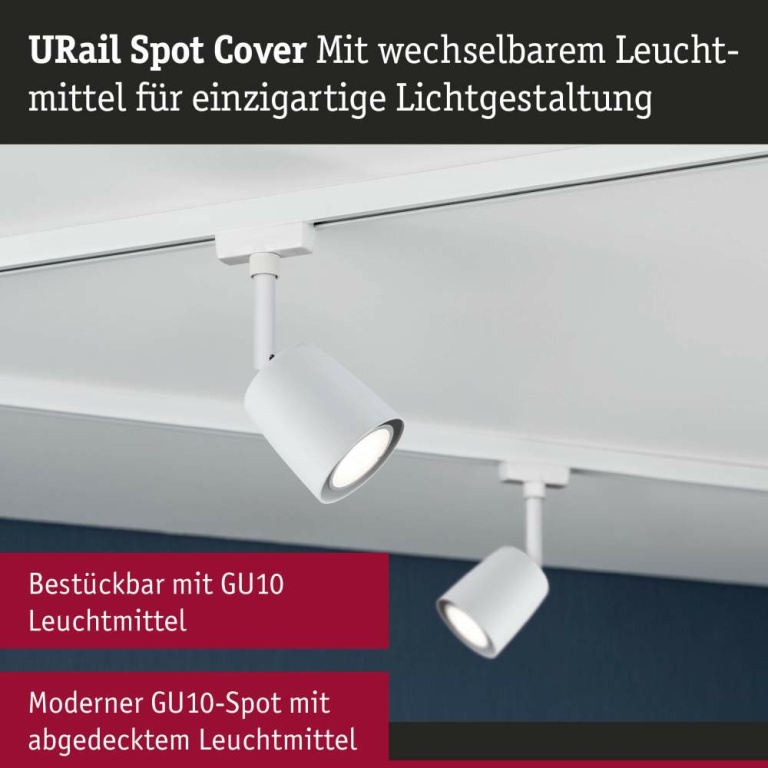 Paulmann URail Schienenspot Cover Einzelspot GU10  max. 10W  dimmbar 230V Signalweiß