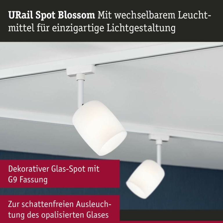 Paulmann URail Schienenspot Blossom  G9  max. 10W  dimmbar 230V Signalweiß