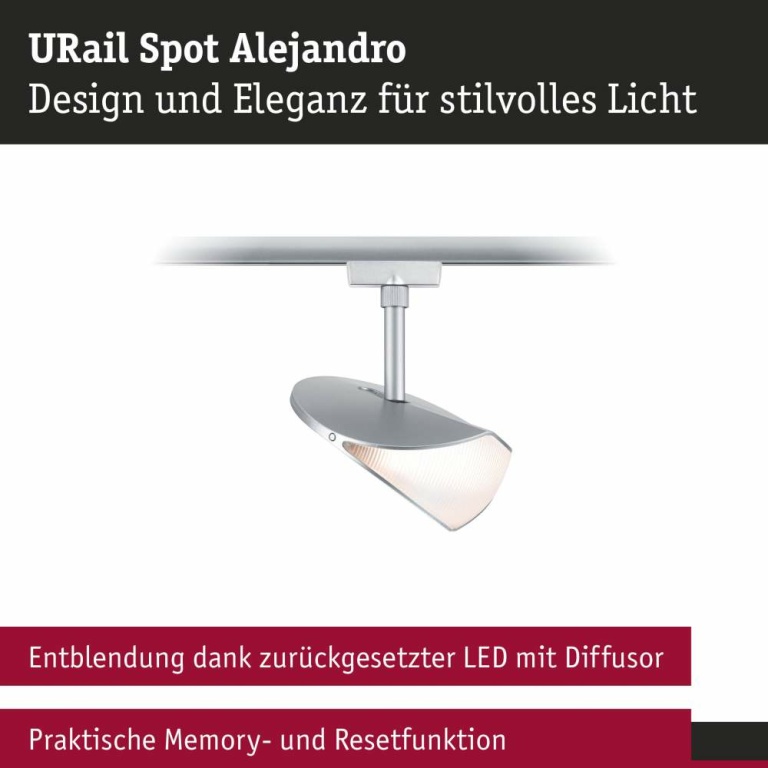 Paulmann URail LED Schienenspot Alejandro 10W 800lm 3000K 3-Step-Dim dimmbar Chrom matt (LED fest verbaut)