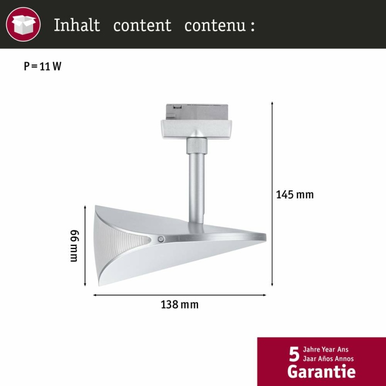 Paulmann URail LED Schienenspot Alejandro 10W 800lm 3000K 3-Step-Dim dimmbar Chrom matt (LED fest verbaut)