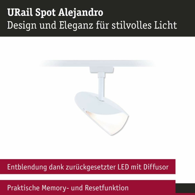 Paulmann URail LED Schienenspot 3-Step-Dim Alejandro  800lm 10W 3000K dimmbar 230V Signalweiß