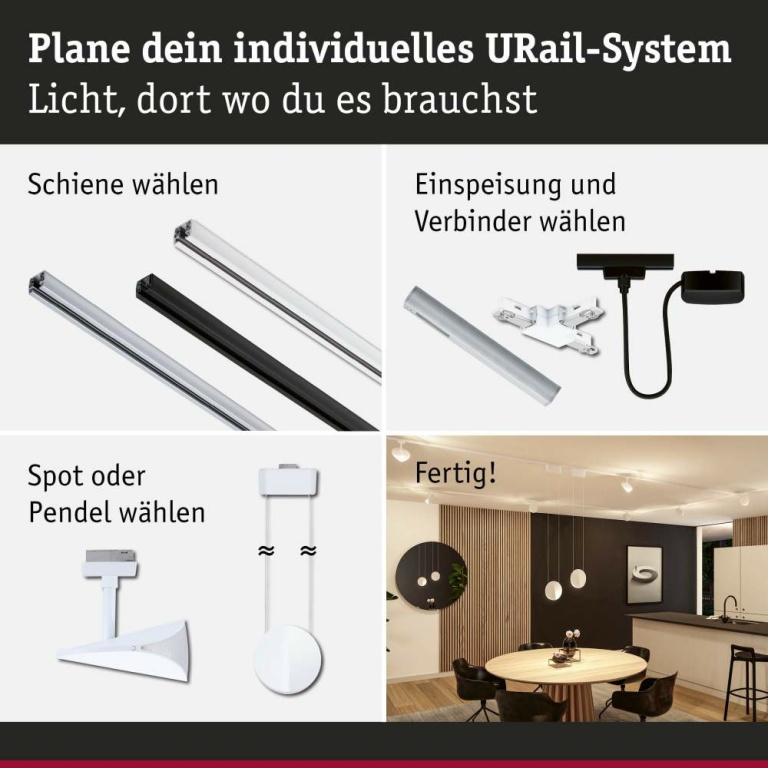 Paulmann URail LED Schienenspot 3-Step-Dim Alejandro  800lm 10W 3000K dimmbar 230V Signalweiß