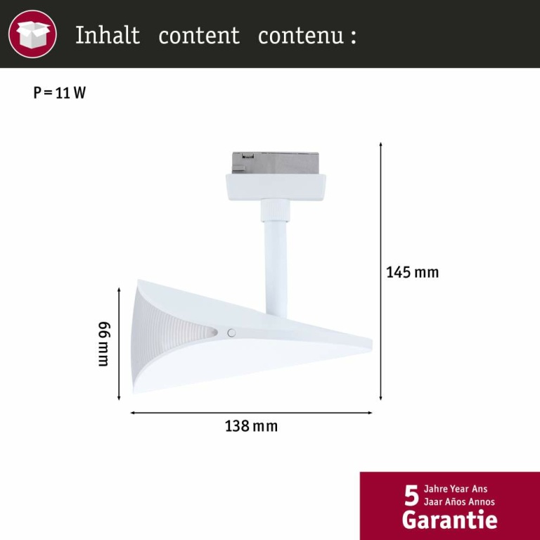 Paulmann URail LED Schienenspot 3-Step-Dim Alejandro  800lm 10W 3000K dimmbar 230V Signalweiß