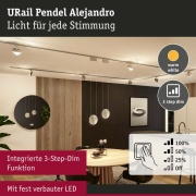 URail LED-Pendelleuchte Alejandro 10W 800lm 3000K 3-Step-Dim dimmbar Chrom matt (LED fest verbaut)