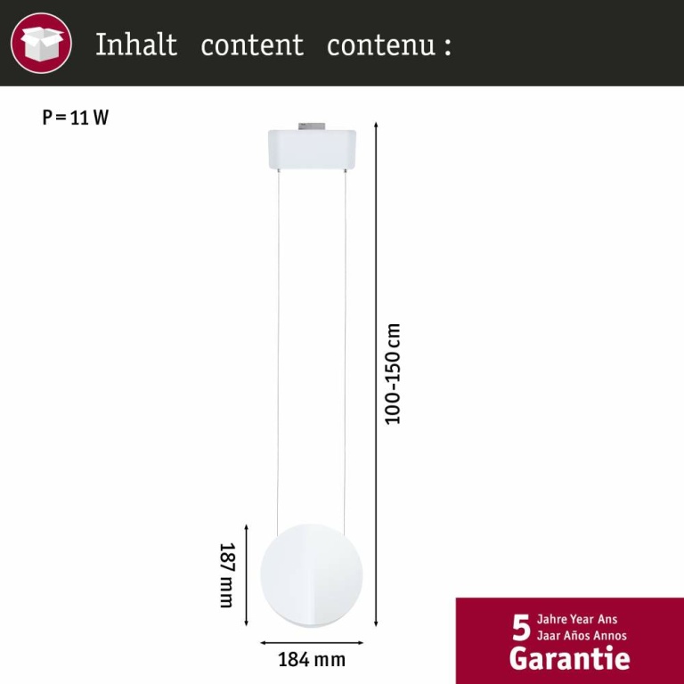 Paulmann URail LED Pendel 3-Step-Dim Alejandro  800lm 10W 3000K dimmbar 230V Signalweiß