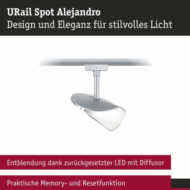 Paulmann URail LED Schienenspot Alejandro 10W 800lm 4000K 3-Step-Dim dimmbar Chrom matt (LED fest verbaut)