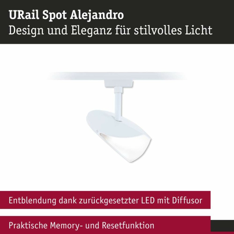 Paulmann URail LED Schienenspot 3-Step-Dim Alejandro  800lm 10W 4000K dimmbar 230V Signalweiß