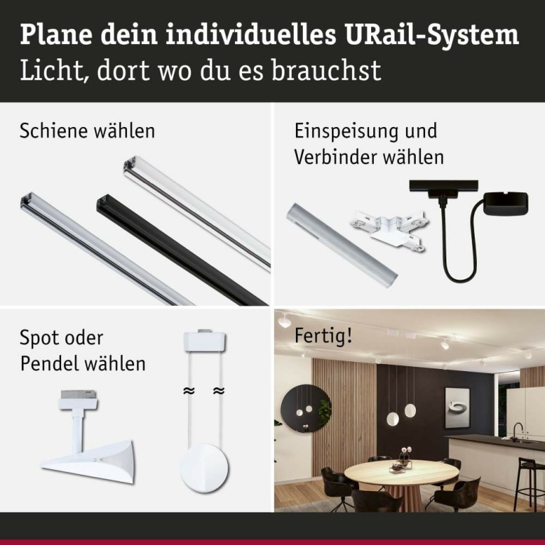 Paulmann URail LED Schienenspot 3-Step-Dim Alejandro  800lm 10W 4000K dimmbar 230V Signalweiß