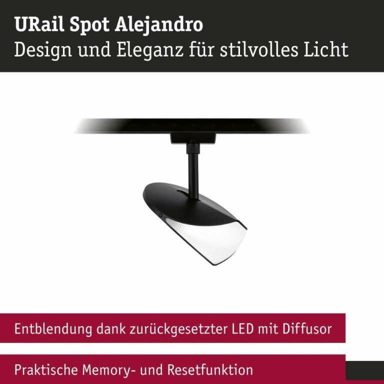 Paulmann URail LED Schienenspot Alejandro 10W 800lm 4000K 3-Step-Dim dimmbar Schwarz matt (LED fest verbaut)