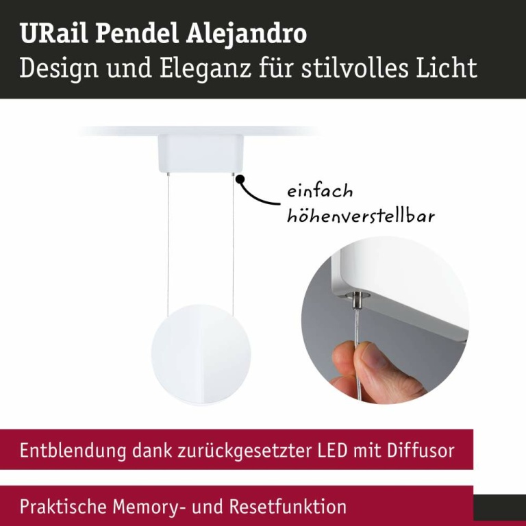 Paulmann URail LED Pendel 3-Step-Dim Alejandro  800lm 10W 4000K dimmbar 230V Signalweiß