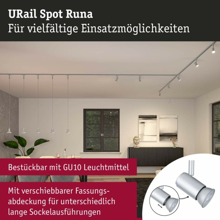 Paulmann URail Schienenspot Runa GU10 max. 10W dimmbar Chrom matt