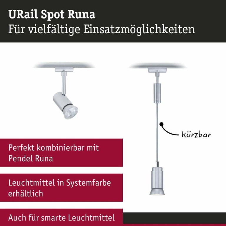 Paulmann URail Schienenspot Runa GU10 max. 10W dimmbar Chrom matt