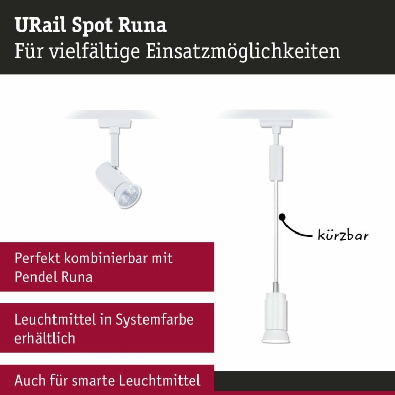 Paulmann URail Schienenspot Runa   GU10  max. 10W  dimmbar 230V Signalweiß